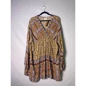Hayden Los Angeles Tan Floral Flowy Boho Peasant Blouse Top Women's Plus 1XL